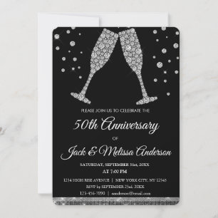 50th Wedding Anniversary Party Champagne Glasses Invitation