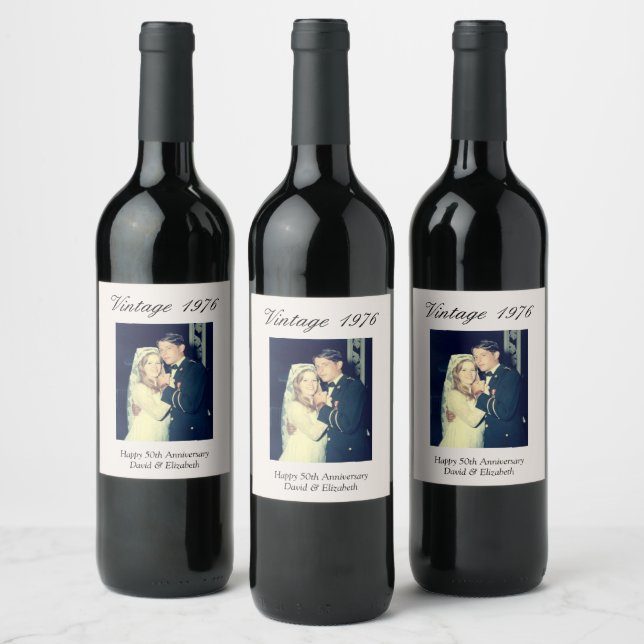 50th Wedding Anniversary Party Decor Custom Photo Wine Label (Bottles)