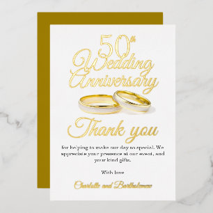 50th Wedding Anniversary Party Foil Thank You Card