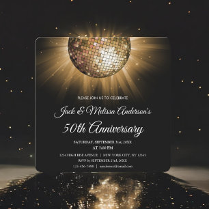 50th Wedding Anniversary Party Gold Disco Ball Invitation