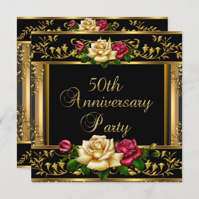 50th Wedding Anniversary Party Rose Gold Vintage Invitation (Front/Back)