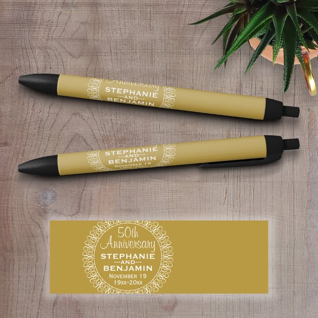 50th Wedding Anniversary Personalised Black Ink Pen (Personalized writing pens)