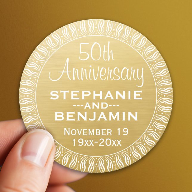 50th Wedding Anniversary Personalised gold Classic Round Sticker (Custom Sticker)