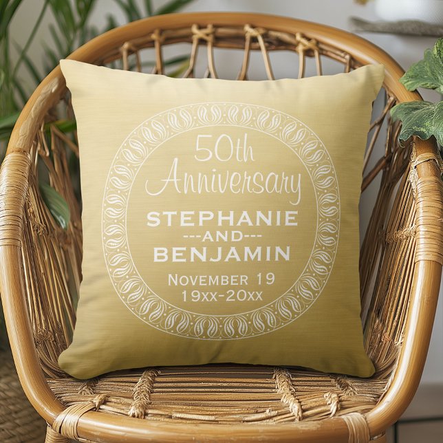 50th Wedding Anniversary Personalised gold Cushion (Custom Anniversary Pillow)