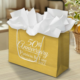 50th Wedding Anniversary Personalised Golden Large Gift Bag