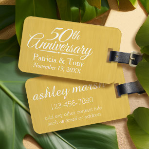 50th Wedding Anniversary Personalised Golden Luggage Tag