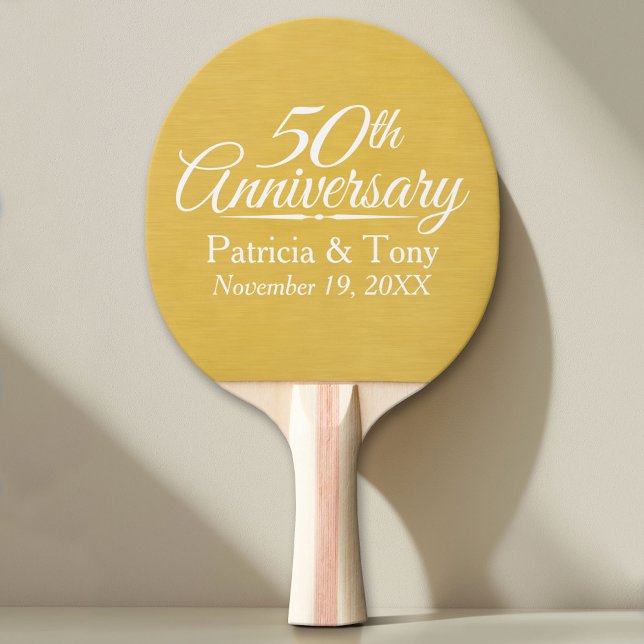50th Wedding Anniversary Personalised Golden Ping Pong Paddle (Custom Pin Pong Paddle)