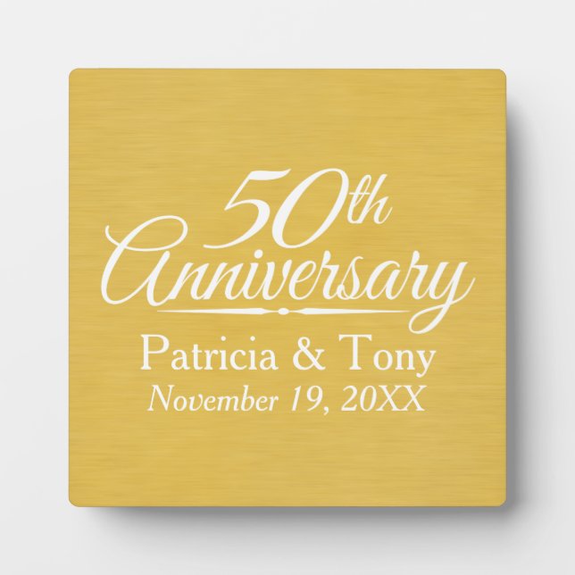 50th Wedding Anniversary Personalised Golden Plaque (Front)
