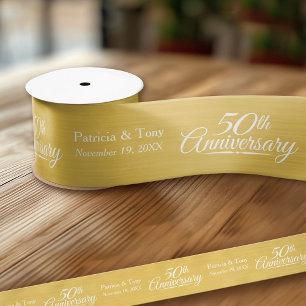 50th Wedding Anniversary Personalised Golden Satin Ribbon