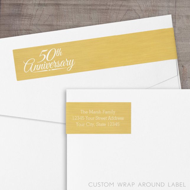 50th Wedding Anniversary Personalised Golden Wrap Around Label (Custom Anniversary Wrap Around Label)