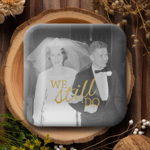 50th Wedding Anniversary Personalised Photo Golden Paper Plate