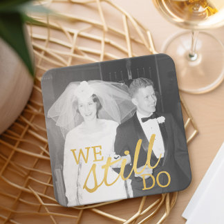 50th Wedding Anniversary Personalised Photo Golden Square Paper Coaster