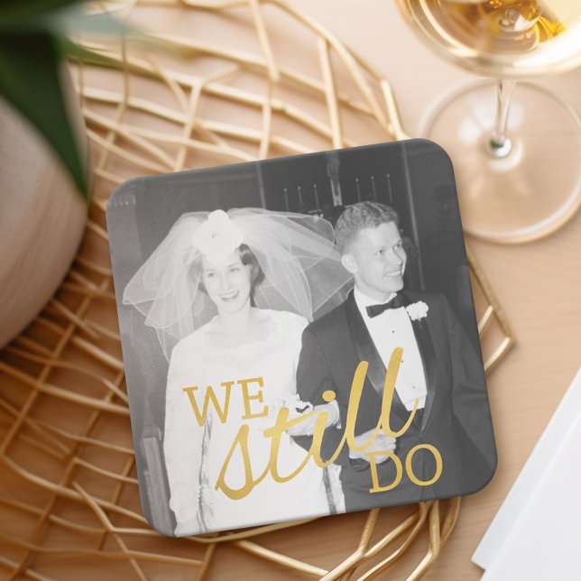 50th Wedding Anniversary Personalised Photo Golden Square Paper Coaster (Wedding Anniversary Coasters - Personalize with a photo)