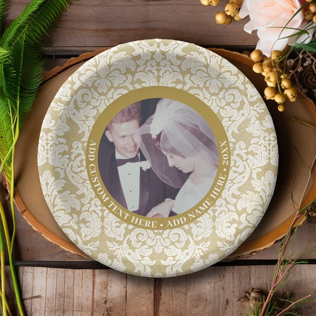 50th Wedding Anniversary Photo and Lace Paper Plate (Personalized Anniversary Plates with Photo in the Center)