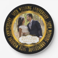 50th Wedding Anniversary Photo Black | Gold Tone