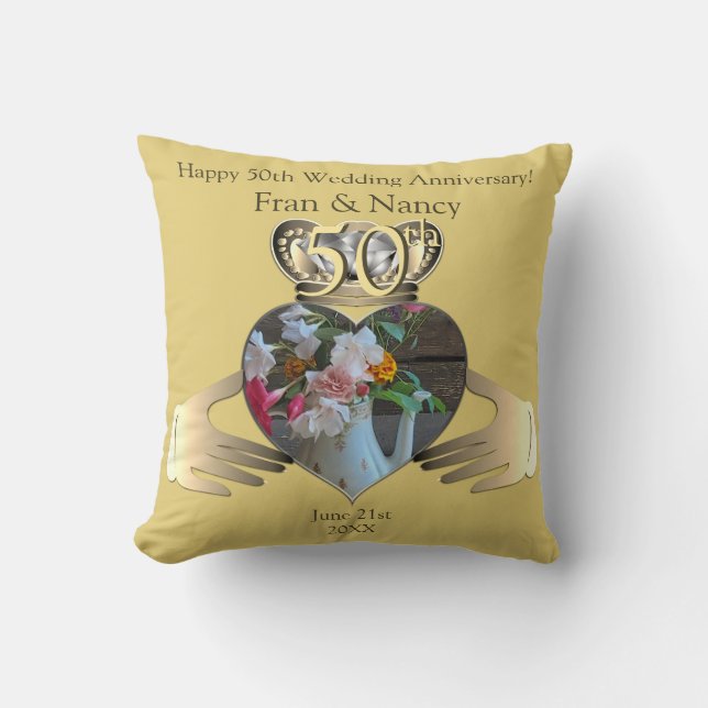 50th Wedding Anniversary Photo Claddaugh  Cushion (Front)