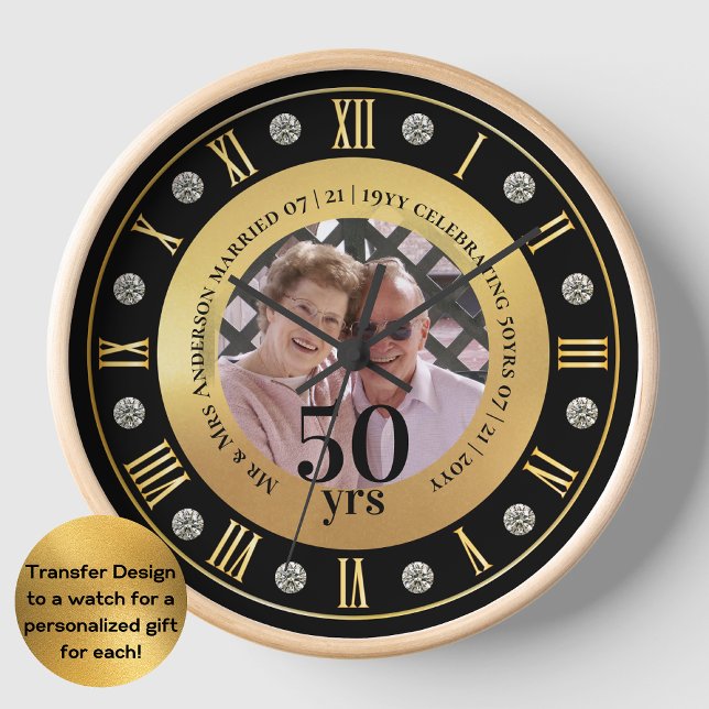 50th Wedding Anniversary PHOTO Gift Golden Jubilee Clock (Creator Uploaded)