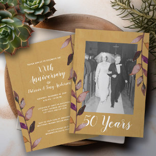 50th Wedding Anniversary Photo - Gold Eggplant Invitation