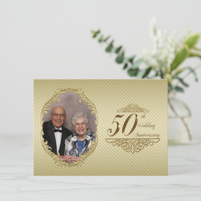 50th Wedding Anniversary Photo Invitation Card (Standing Front)