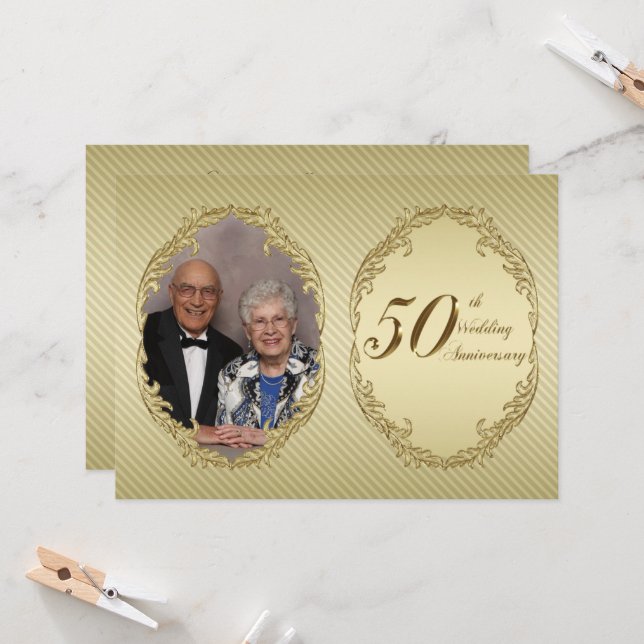 50th Wedding Anniversary Photo Invitation Card (Front/Back In Situ)