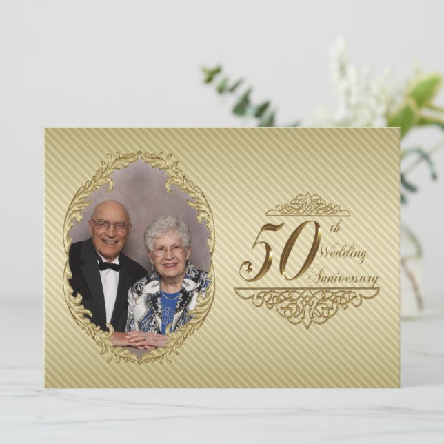 50th Wedding Anniversary Photo Invitation Card (Standing Front)