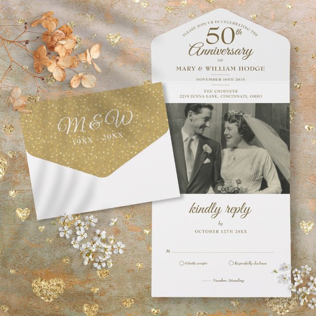 50th Wedding Anniversary Photo Monogram All In One Invitation (50th Wedding Anniversary Photo Monogram All In One Invitation)