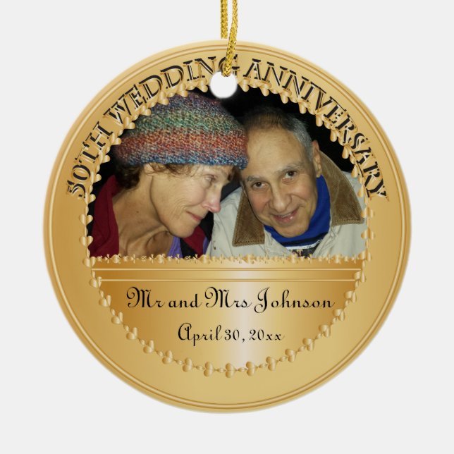 50th Wedding Anniversary Photo Ornament (Front)