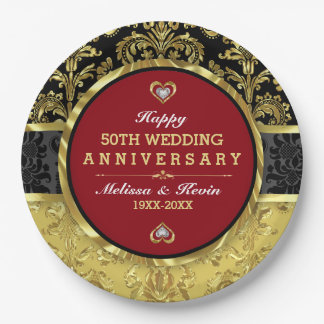 50th Wedding Anniversary Red Gold And Black Paper Plate