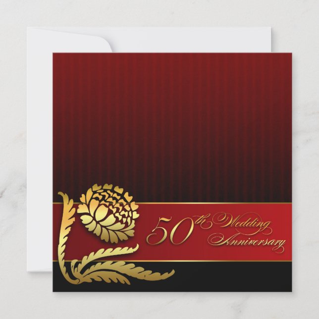 50th wedding anniversary red golden invitations (Front)