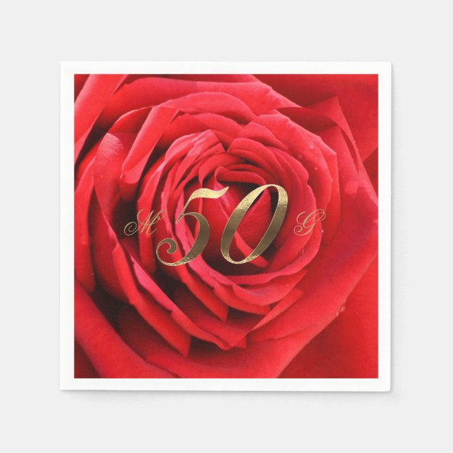 50th Wedding Anniversary Red Roses Heart Elegant Napkin (Front)