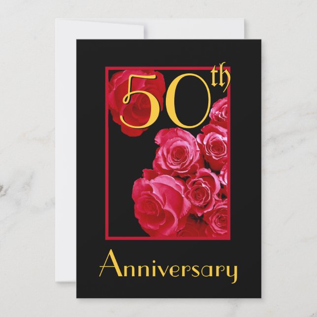 50th Wedding Anniversary RED Roses Invitation (Front)