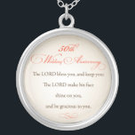 50th Wedding Anniversary, Religious Lord Bless Silver Plated Necklace<br><div class="desc">Wish a couple congratulations on their 50th or golden wedding anniversary. Scripture blessing of "The Lord bless and keep you" will be a treasure and a beautiful reminder of their enduring Christian love. Customise with their name and date. See many coordinating gift items by doing a Zazzle search in quotes...</div>