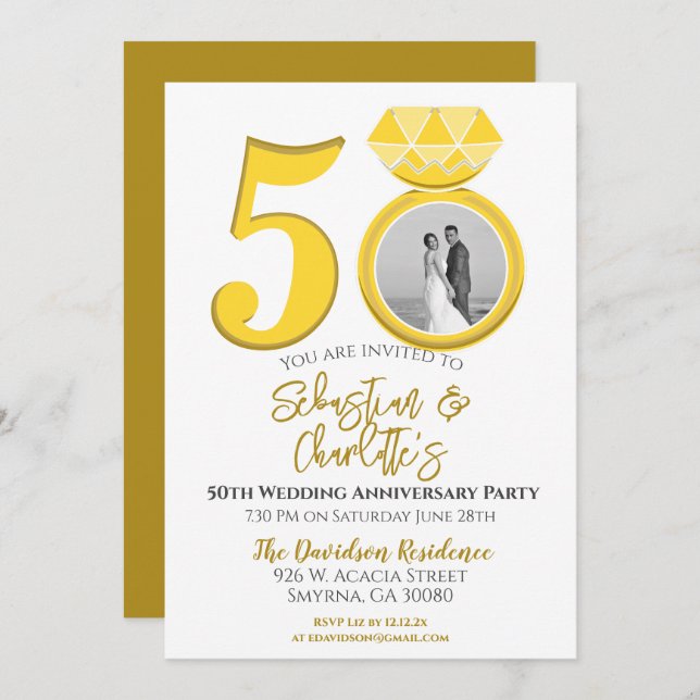 50th Wedding Anniversary Ring Photograph Invitation (Front/Back)