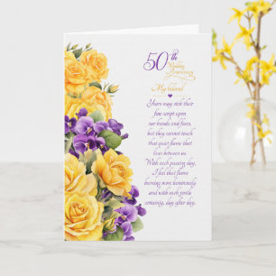 50th Wedding Anniversary Romantic Roses and Violet Card