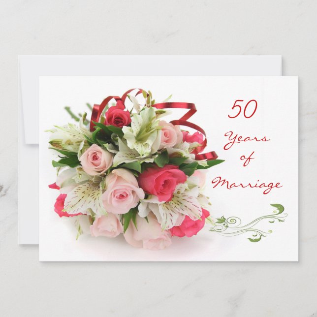 50th Wedding Anniversary.  Roses and lilies Invitation (Front)