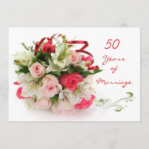 50th Wedding Anniversary. Roses and lilies Invitation