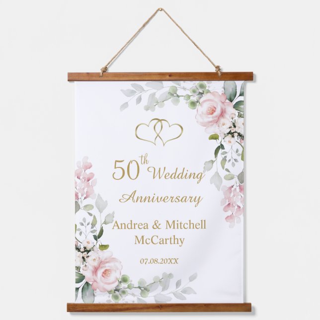 50th Wedding Anniversary Roses Hearts Tapestry (Front)