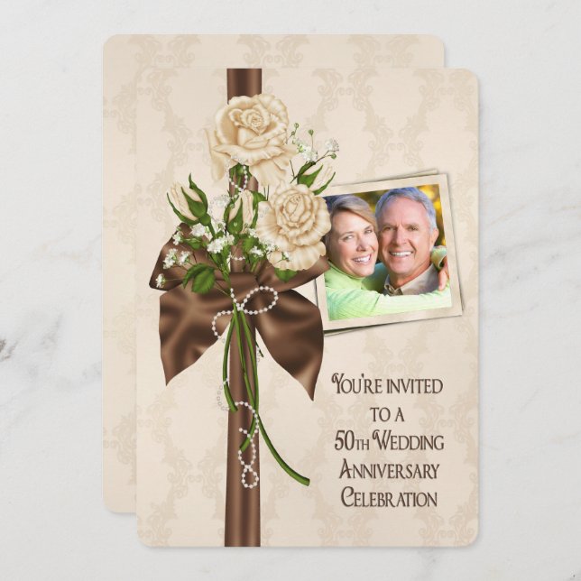 50th Wedding Anniversary Roses Invitation (Front/Back)