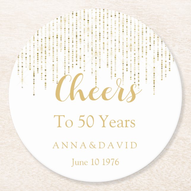 50th Wedding Anniversary Round Paper Coaster (Front)