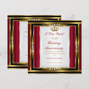 50th Wedding Anniversary Royal Red Gold Crown Invitation
