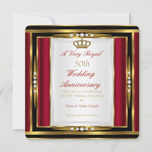 50th Wedding Anniversary Royal Red Gold Crown Invitation (Front)