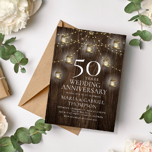 50th Wedding Anniversary Rustic Wood Invitation