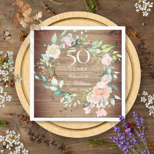 50th Wedding Anniversary Rustic Wood Rose Floral Napkin