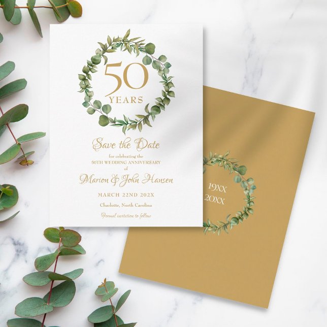 50th Wedding Anniversary Save the Date Greenery Postcard (Creator Uploaded)