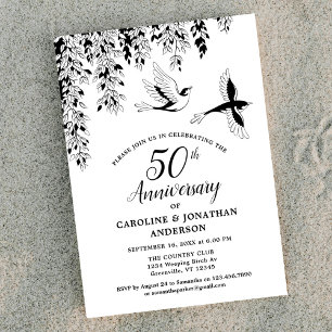 50th Wedding Anniversary Silver Birch Flying Birds Invitation