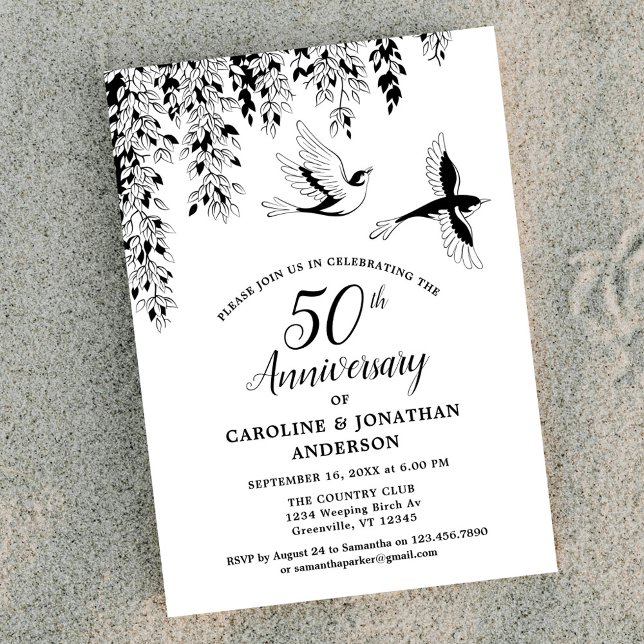 50th Wedding Anniversary Silver Birch Flying Birds Invitation (Creator Uploaded)