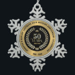 50th wedding Anniversary Sparkling Laurel Wreath Snowflake Pewter Christmas Ornament<br><div class="desc">The elegant 50th wedding anniversary design features a faux gold background,  sparkling white diamond laurel wreath frames,  and 50 years of glam text.</div>