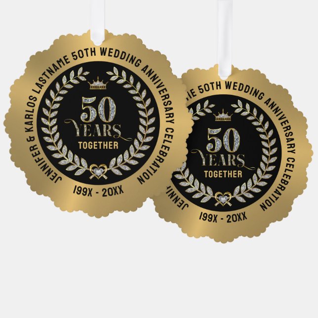 50th wedding Anniversary Sparkling Laurel Wreath Tree Decoration Card (Front/Back)