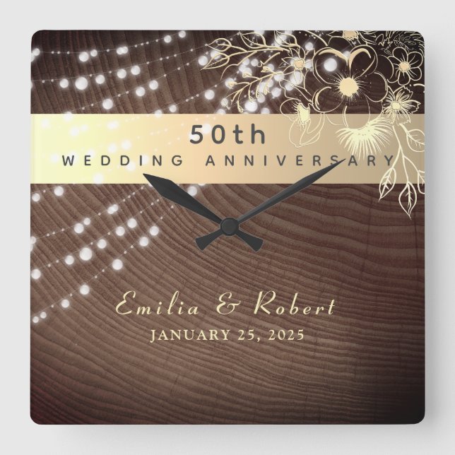 50th Wedding Anniversary Square Wall Clock (Front)