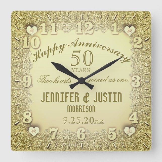 50th Wedding Anniversary Square Wall Clock (Front)